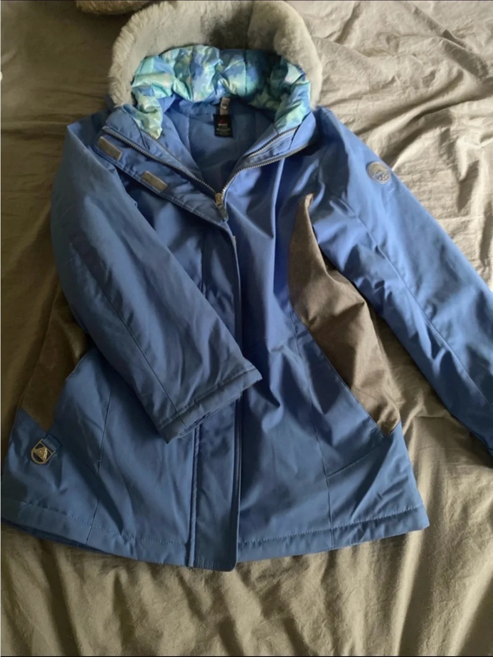 Gerry Weber Light Blue Puffer Coat with Faux Fur Hood Trim